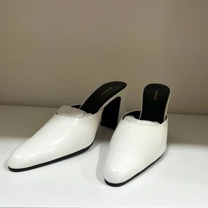 Balenciaga white patent leather mules